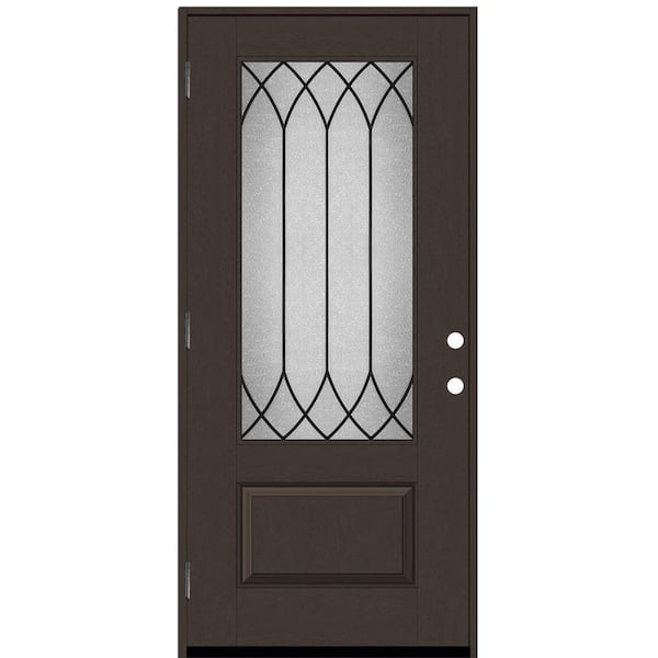 Steves & Sons Regency 36 in. x 80 in. 3/4 Lite Spire Decorative Glass RHOS Hickory-Stained Fiberglass Prehung Front Door