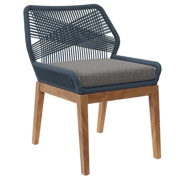 MODWAY Wellspring Outdoor Patio Teak Wood Dining Chair in Blue Graphite