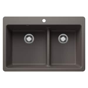 Liven SILGRANIT 33 in. Drop-In/Undermount Double Bowl Granite Composite Kitchen Sink in Volcano Gray