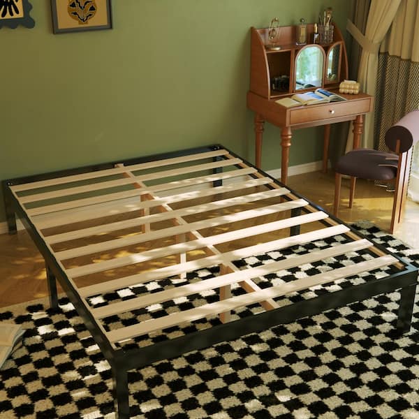 FUFU&GAGA Classic Black Wooden Queen Platform Bed Frame