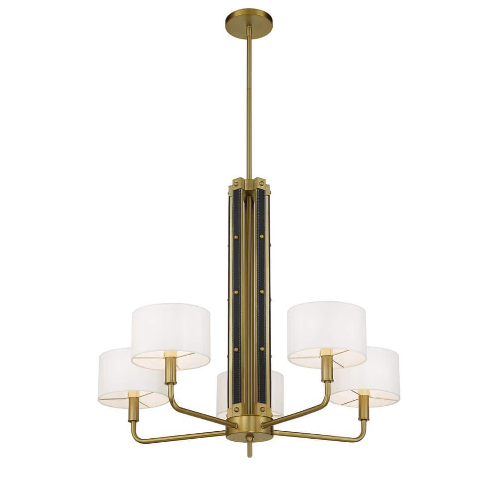Chelsea Soft Brass 5-Light Chandelier with White Silk Shades