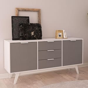 Edina White and Gray Wood 59 in. Sideboard with 3-Drawers