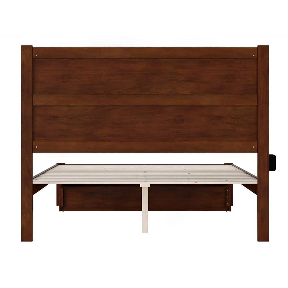 Walnut Queen Wood Platform Bed with Foot Drawer