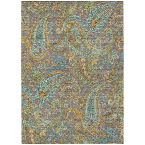 Taupe 10 ft. x 14 ft. Woven Paisley Polyester Rectangle Indoor/Outdoor Area Rug