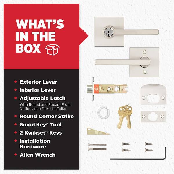 Kwikset Halifax Satin Nickel Keyed Storeroom Square Door Handle