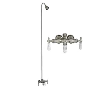 Porcelain Lever 3-Handle Claw Foot Tub Faucet with Diverter Riser and Showerhead in Polished Chrome