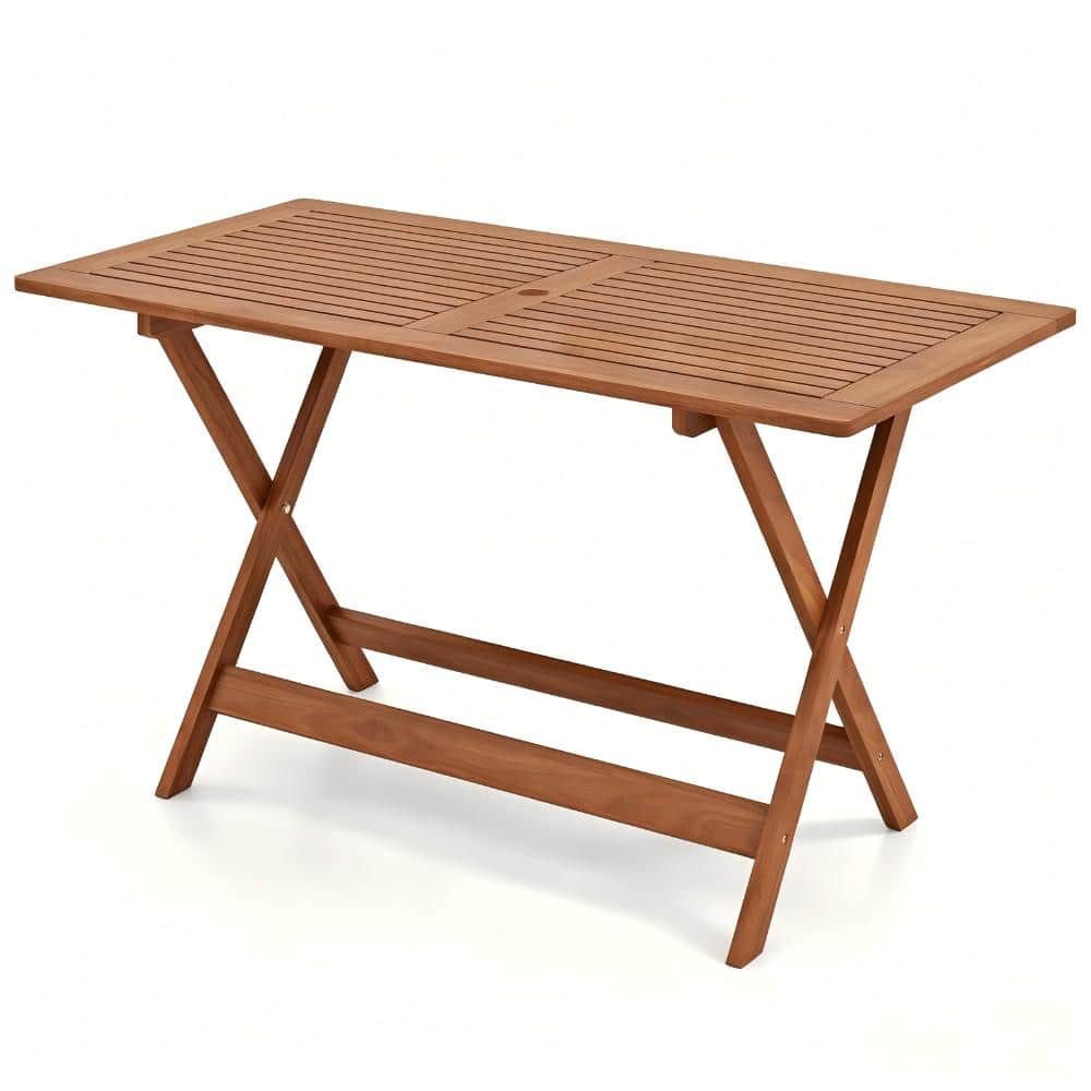 54.5 in. Rectangular Patio Dining Table with Umbrella Hole Solid Wood Outdoor Table price history on PriceWatchPro