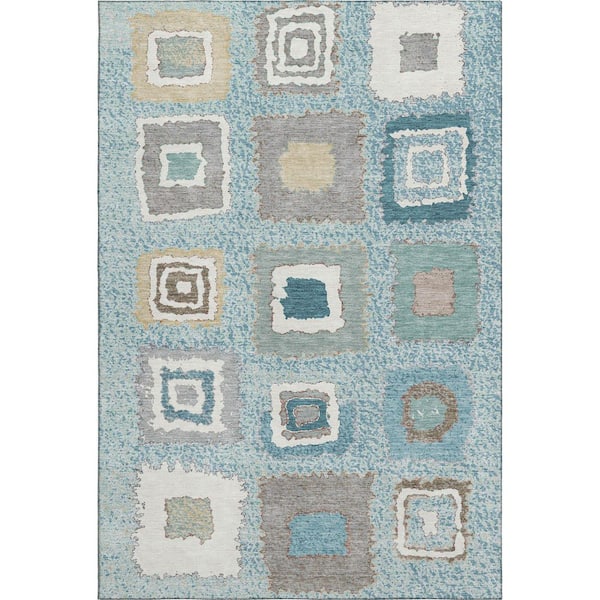 Mayfield Premium Machine Washable Abstract AMF2014 Teal 5 ft. x 7 ft. 6 in. Area Rug