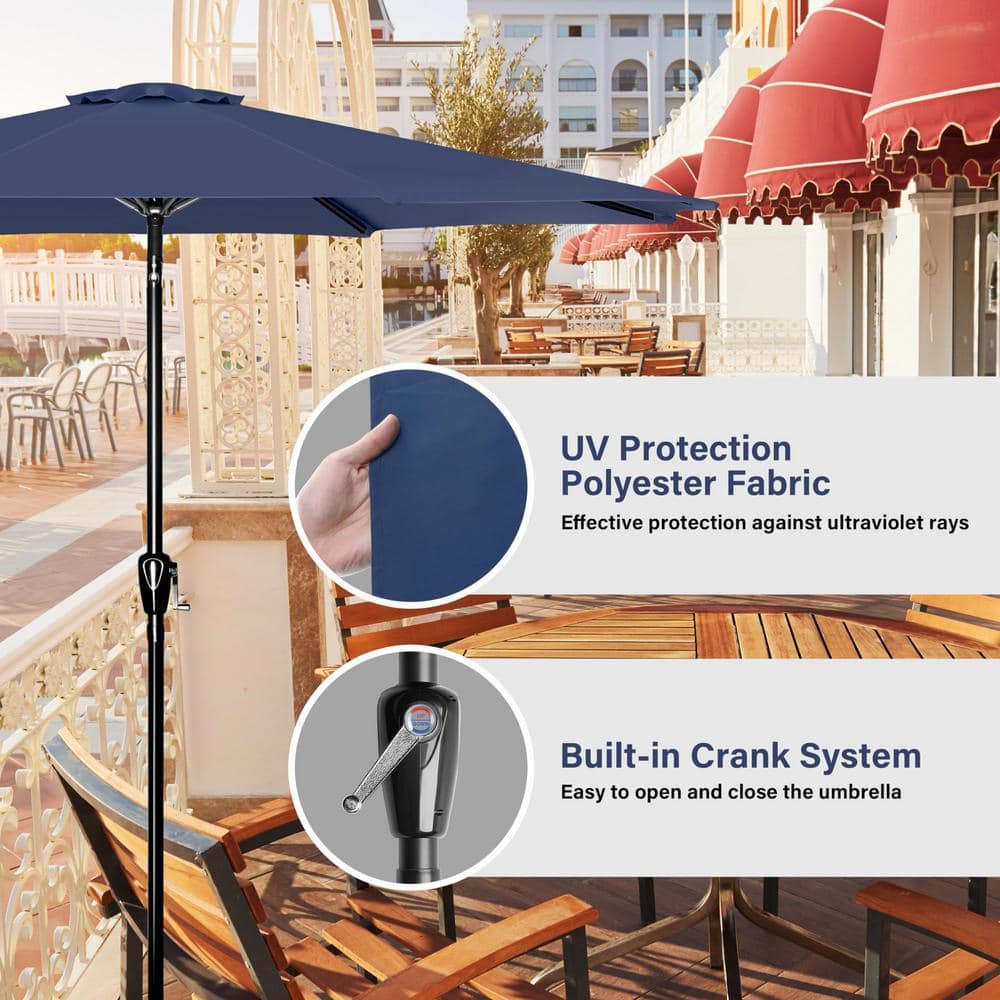 Large Navy Blue Polyester Outdoor Patio Umbrella with Steel Frame