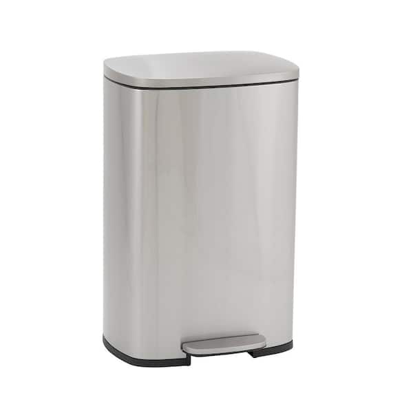 13 Gallon Kitchen Step Trash Can Stainless Steel Garbage Can Silent Step Bin 