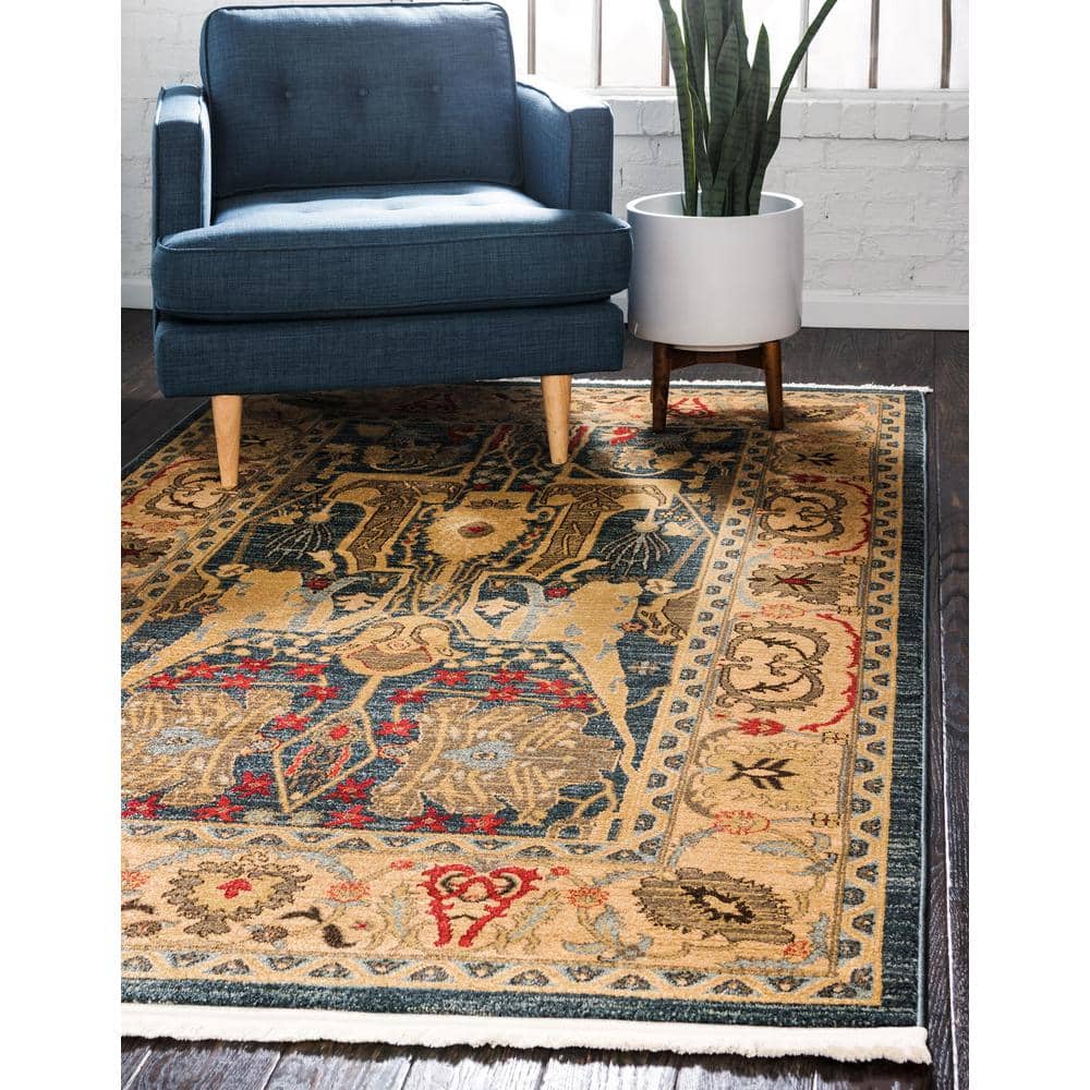Navy Blue Rectangular Stain-Resistant Synthetic Area Rug