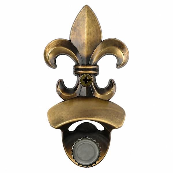 Antique Bronze Fleur De Lis Magnetic Wall-Mounted Bottle Opener with Built-In Magnets for Wood Post Mount