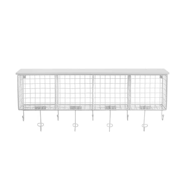 Linon Home Decor Decorah White Metal 4-Cubby Wall Shelf with 9 Hooks  THD03617 - The Home Depot