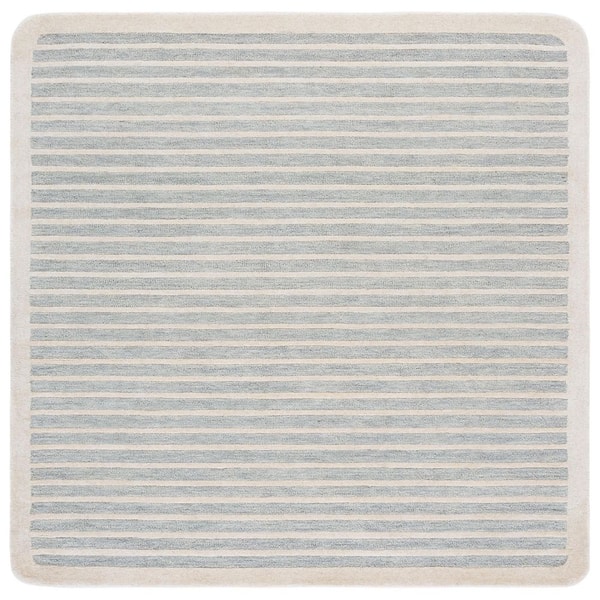 Ebony 6 ft. x 6 ft. Light Blue/Ivory High-Low Striped Border Square Area Rug