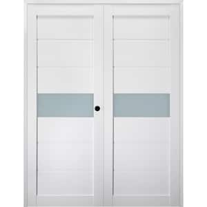 Edna 48 in. x 79.375 in. Left Hand Active Frosted Glass Bianco Noble Finished Wood Composite Double Prehung French Door
