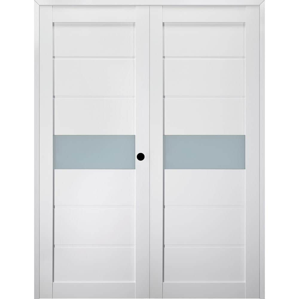 Edna 72 in. x 79.375 in. Left Hand Active Frosted Glass Bianco Noble Finished Wood Composite Double Prehung French Door -  Belldinni, 266710