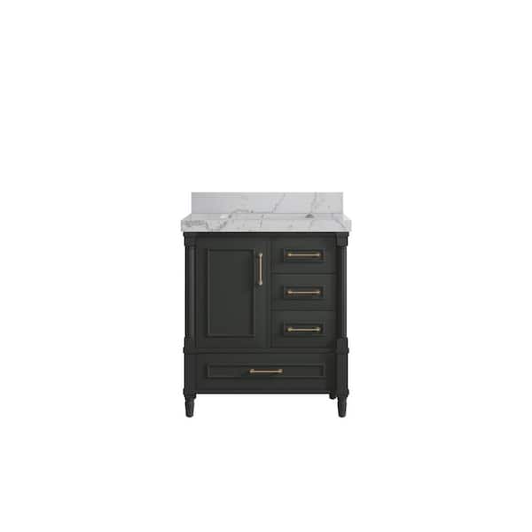 Willow Collections Hudson 30 in. Single Sink Freestanding Black Top Bath Vanity with Venatino Quartz Top Unassembled