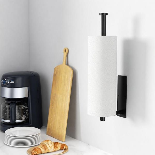 Wall Mounted Matte Black Paper Towel Holder Stainless Steel Kitchen Roll Dispenser Self-Adhesive or Drilling
