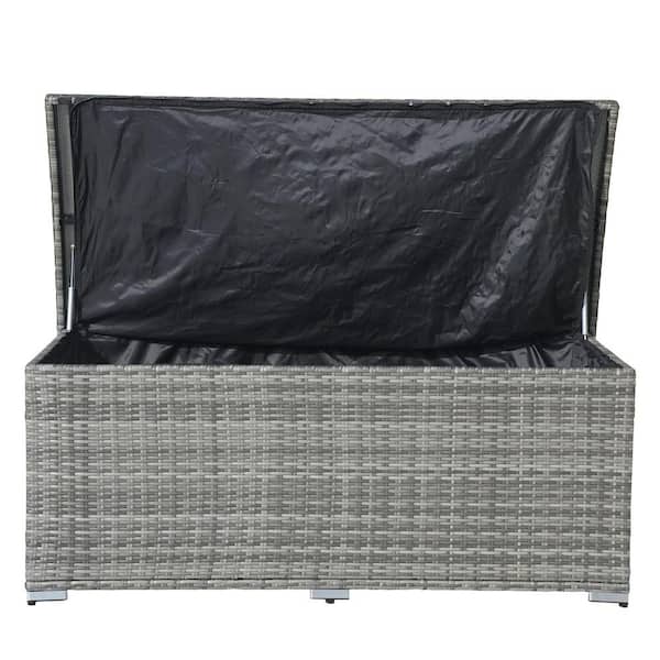 100 Gal. Flip-Top Gray Wicker Outdoor Storage Box Deck Box
