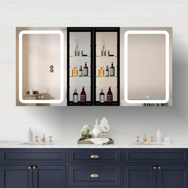 Modland Baily 60 in. W x 30 in. H Large Rectangular Silver Aluminum Surface Mount Medicine Cabinet with Mirror Left Right