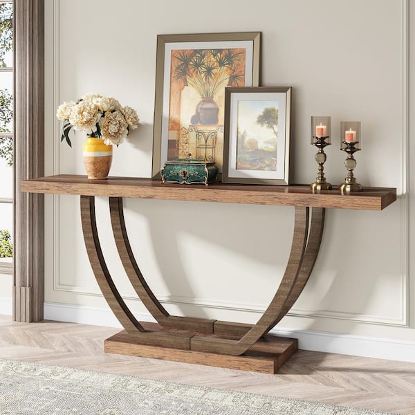 TRIBESIGNS WAY TO ORIGIN Catalin 71 in. Rustic Brown Rectangle Wood Console  Table with Storage, 2-Tier Long Narrow Bar Table Behind Couch Sofa  HD-XK00148 - The Home Depot