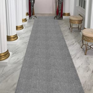 Ribbed Waterproof Non-Slip Rubber Back Solid Runner Rug 2 ft. W x 24 ft. L Gray Polyester Garage Flooring