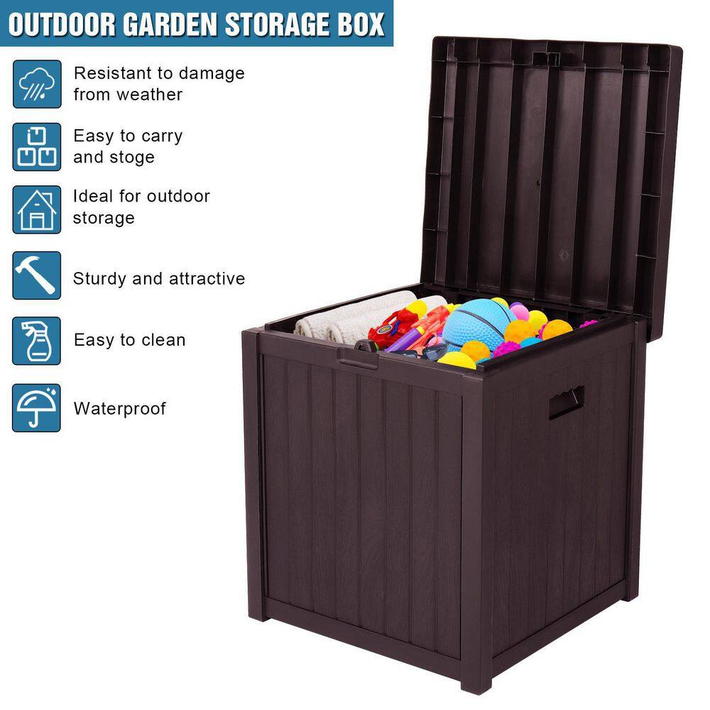Brown Plastic Wicker Lockable Outdoor Storage Deck Box