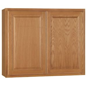 Hampton 36 in. W x 12 in. D x 30 in. H Assembled Wall Kitchen Cabinet in Medium Oak