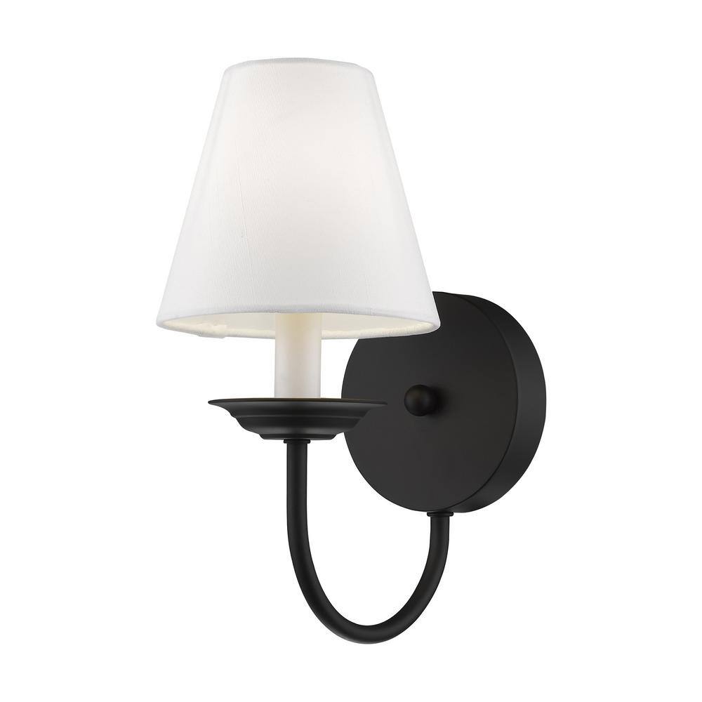 Black Steel Wall Sconce with Off-White Shade