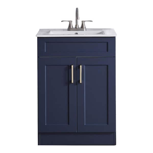 24 in. W x 18.5 in. D x 32 in. H Modern Bathroom Vanity in Blue with White Ceramic Sink Top