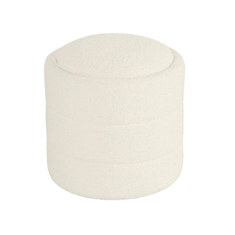 Cream Boucle Round Tufted Storage Ottoman