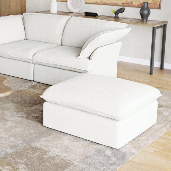 163 in. L-shaped Overstuffed Down Filled Comfort Linen Flannel 5-Seat  Modular Sectional Sofa with Ottoman, White