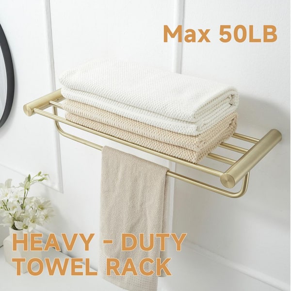 4-Piece Bath Hardware Set with 24 in. Towel rack, Toilet Paper Holder and Towel Hook in Brushed Gold