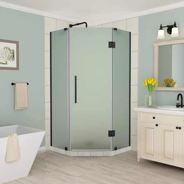 Aston Merrick 36 in. to 36.5 in. x 72 in. Frameless Hinged Neo-Angle Shower Enclosure with Frosted Glass in Oil Rubbed Bronze
