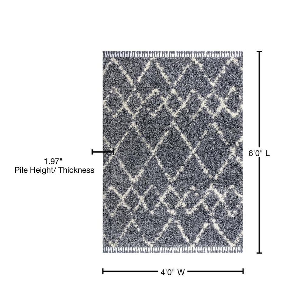 Denim Blue/Cream Diamond Shag Synthetic 4' x 6' Area Rug