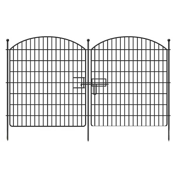 32 in. Rustproof Metal Wire Garden Fence with Gate Decorative Dog Fence Outdoor Tall Animal Barrier
