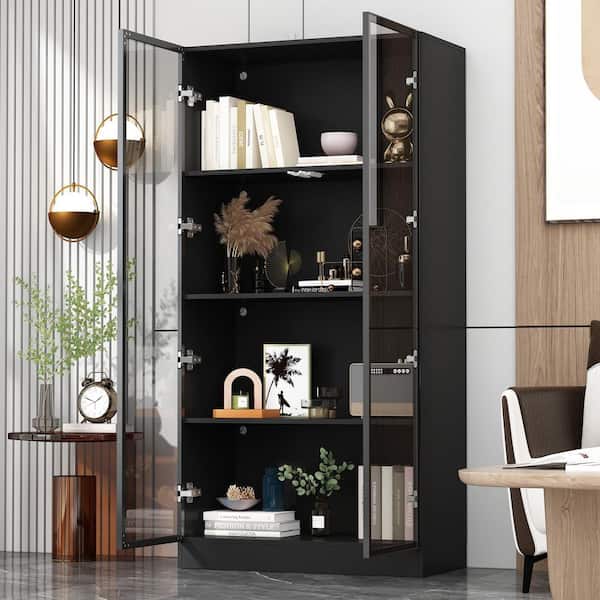 FUFU&GAGA Black Wood Storage Cabinet Display Cabinet With