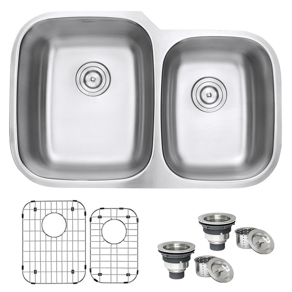 Ruvati 28 in. Low-Divide Double Bowl 60/40 Undermount Tight Radius 16-Gauge Stainless  Steel Kitchen Sink RVH7255 - The Home Depot