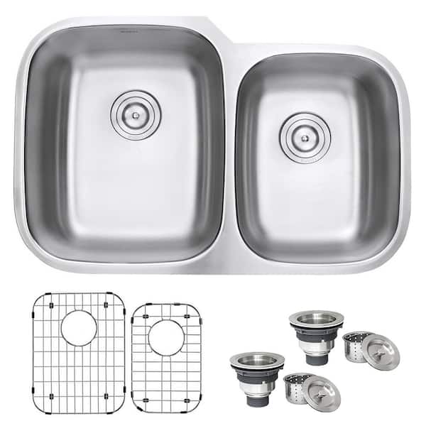 Parmi 32 in. Undermount 60/40 Double Bowl 16-Gauge Stainless Steel Kitchen Sink with Gently Rounded Corners