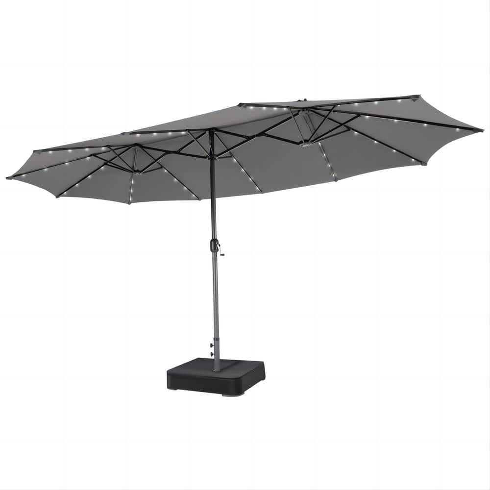 15 ft. Double-Sided Patio Market Umbrella with 48 LED Lights in Gray -  FORCLOVER, HYM-1518HS