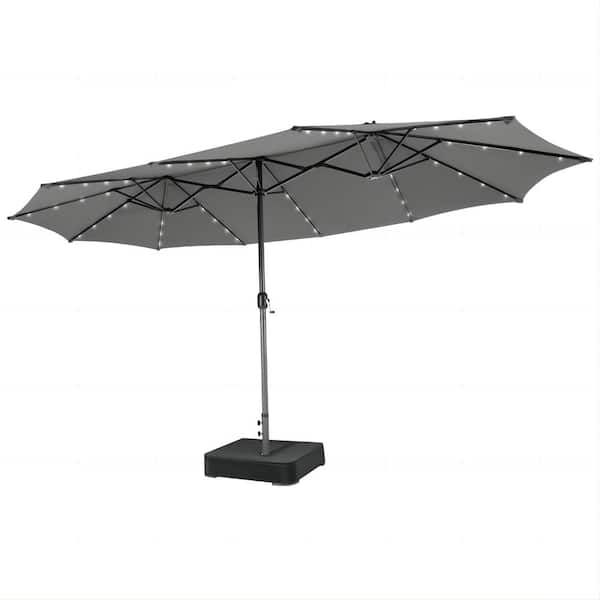 15 ft. Double-Sided Patio Market Umbrella with 48 LED Lights in Gray