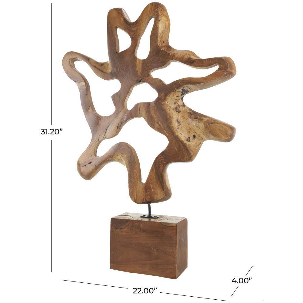 Brown Teak Wood Live Edge Abstract Tabletop Sculpture