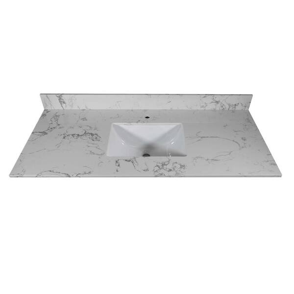 Whatseaso 49 in. W x 22 in. D Engineered Stone Composite Vanity Top in Carrara White with White Rectangular Single Sink