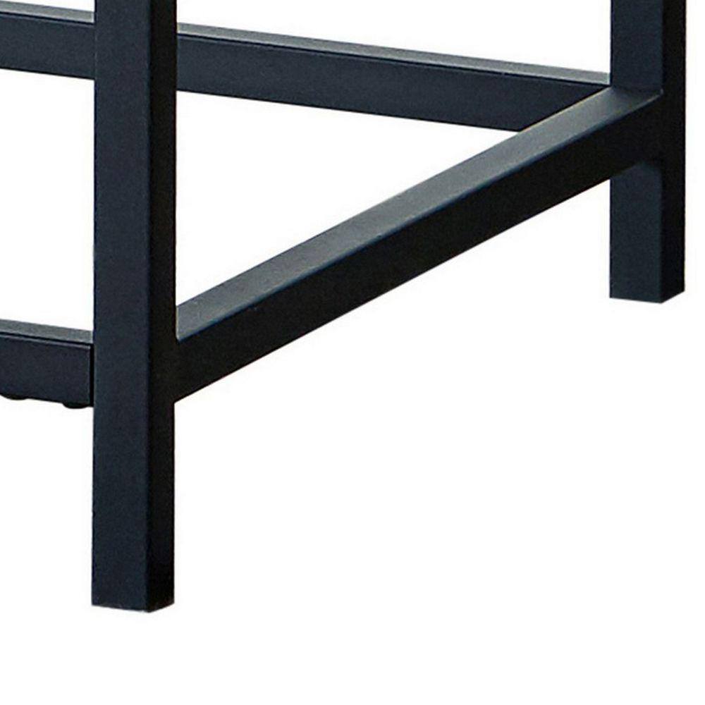 Rustic Brown and Black Wood Metal Side Table with Drawer