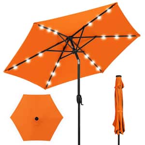 7.5 ft. Outdoor Market Solar Tilt Patio Umbrella w/LED Lights in Orange