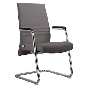 Aleen Mid-Century Modern Office Chair with Upholstered Faux Leather Seat and Metal Armrest in Grey