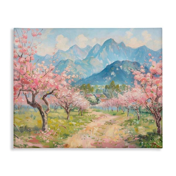 Stupell Industries Cherry Blossom Mountains by LSR Design Studio Unframed Nature Graphic Art Print 24 in. x 30 in.