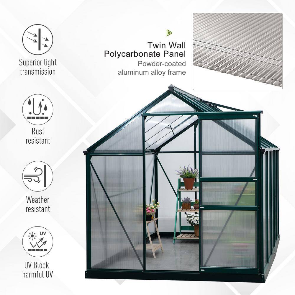Dark Green Aluminum Polycarbonate Walk-In Greenhouse with Vent