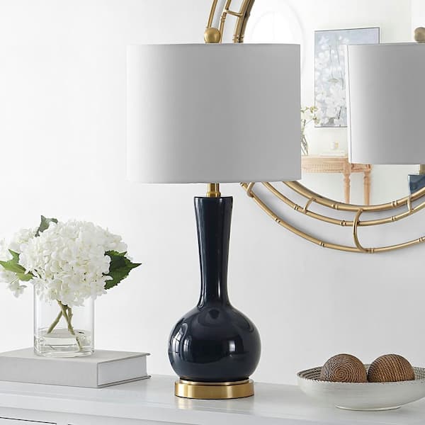 Gaetna 27 in. Navy Table Lamp with White Shade