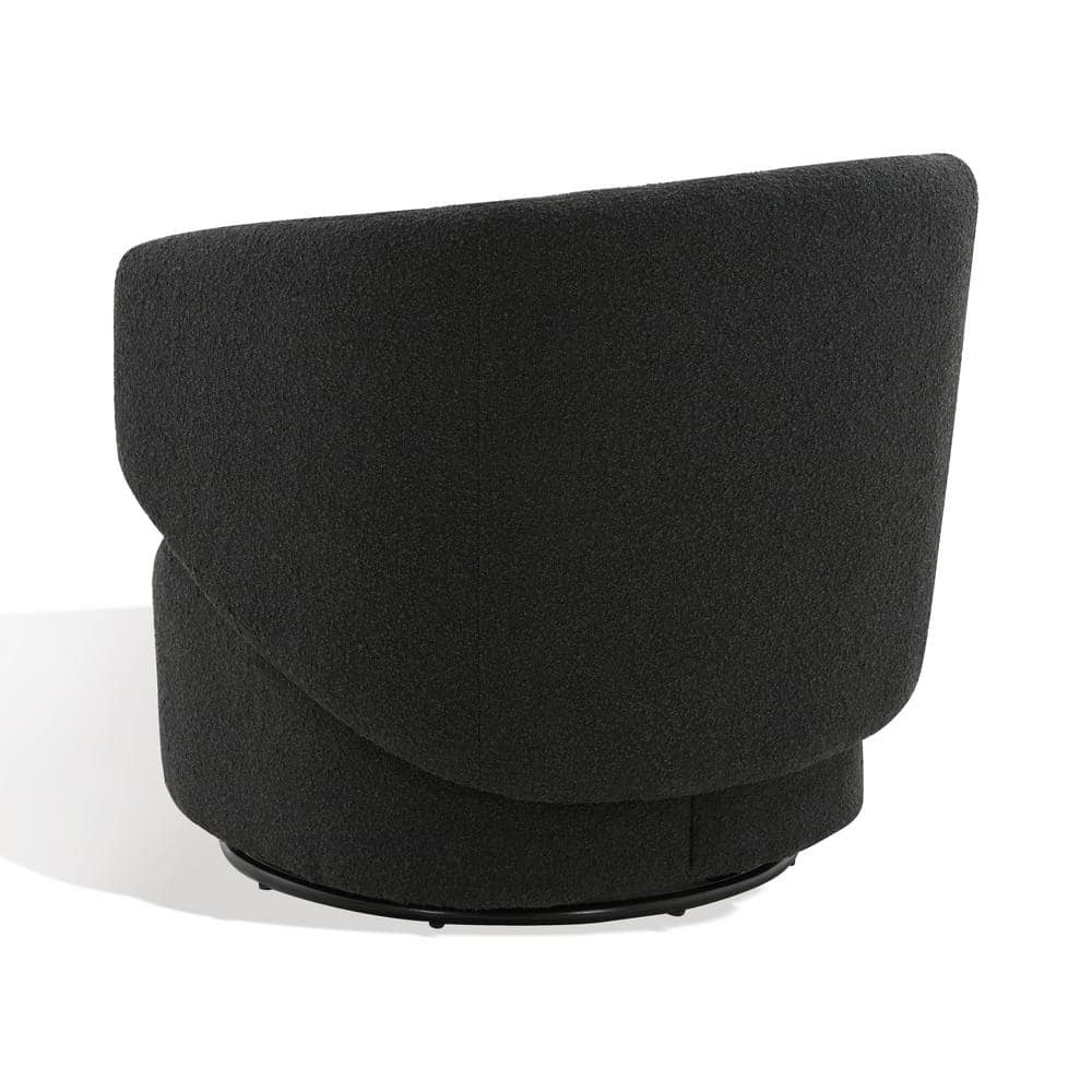 Elegant Black Boucle 31" Swivel Barrel Chair